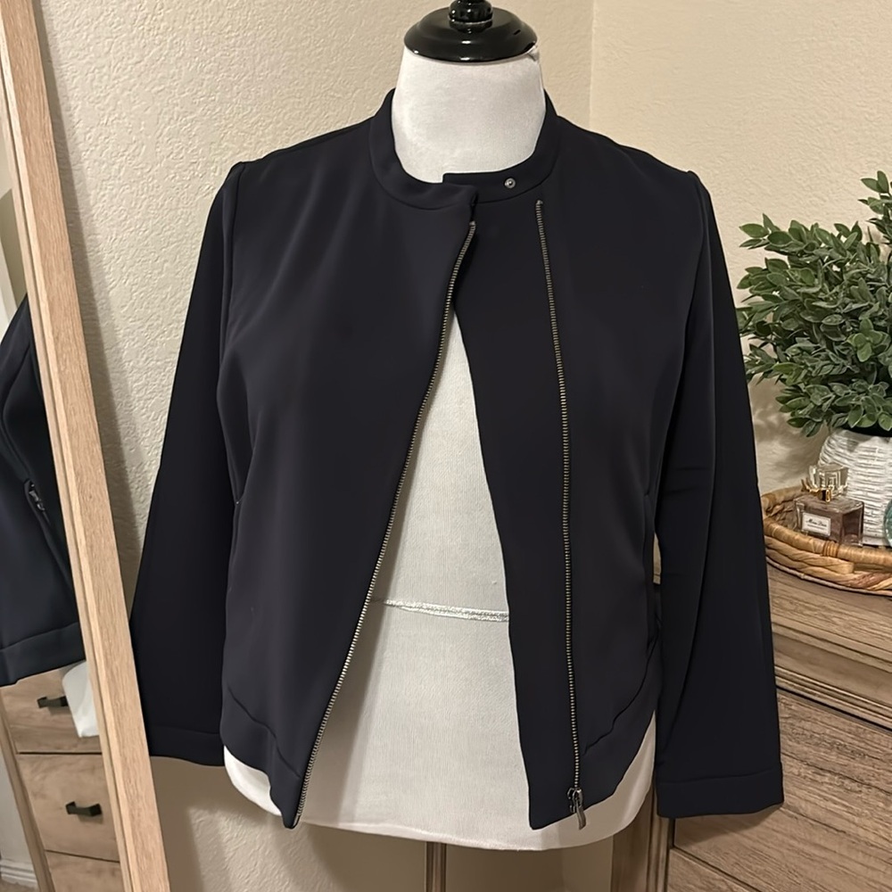 Liz Claiborne Dressy Bomber Jacket-Navy Blue-Size XL